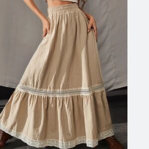 80s BOHO MAXI Peasant Skirt Size Small 100% Cotton with tiered embroidery